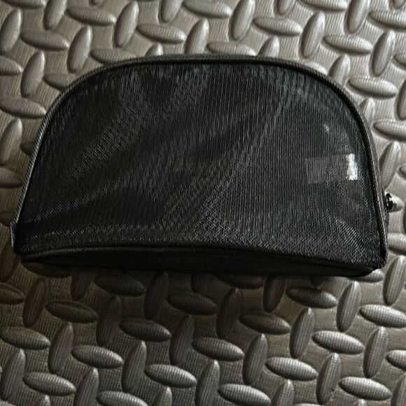 Chanel Beauty Women's Zip Around Crescent Cosmetic Bag Black Mesh Travel Pouch - Picture 2 of 12